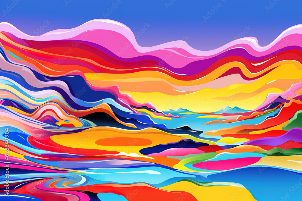 Rainbow Ribbon Formation Concept Abstract Beautiful Art Sky Landscape Painting Design Illustration Artwork