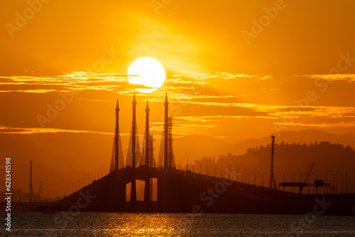 Views of Penang Bridge from various vantage point. Landscape view of Penang, Malaysia. Travel destination. Landmark of George Town, Penang.