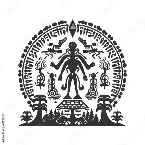 alien artifact, vintage logo line art concept black and white color, hand drawn illustration