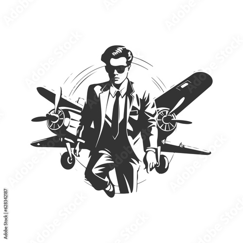 air piper of power, vintage logo line art concept black and white color, hand drawn illustration