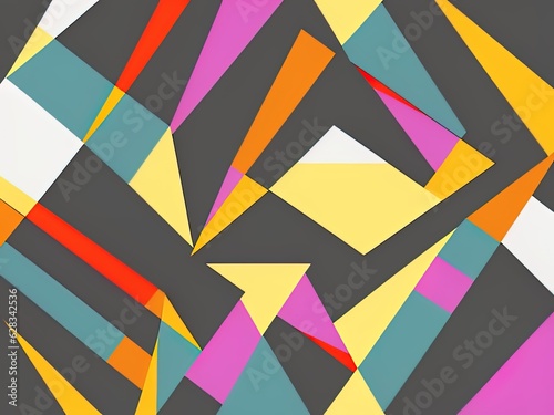 Abstract Bauhaus geometric pattern background vector circle triangle and square lines color art design with Generative AI.