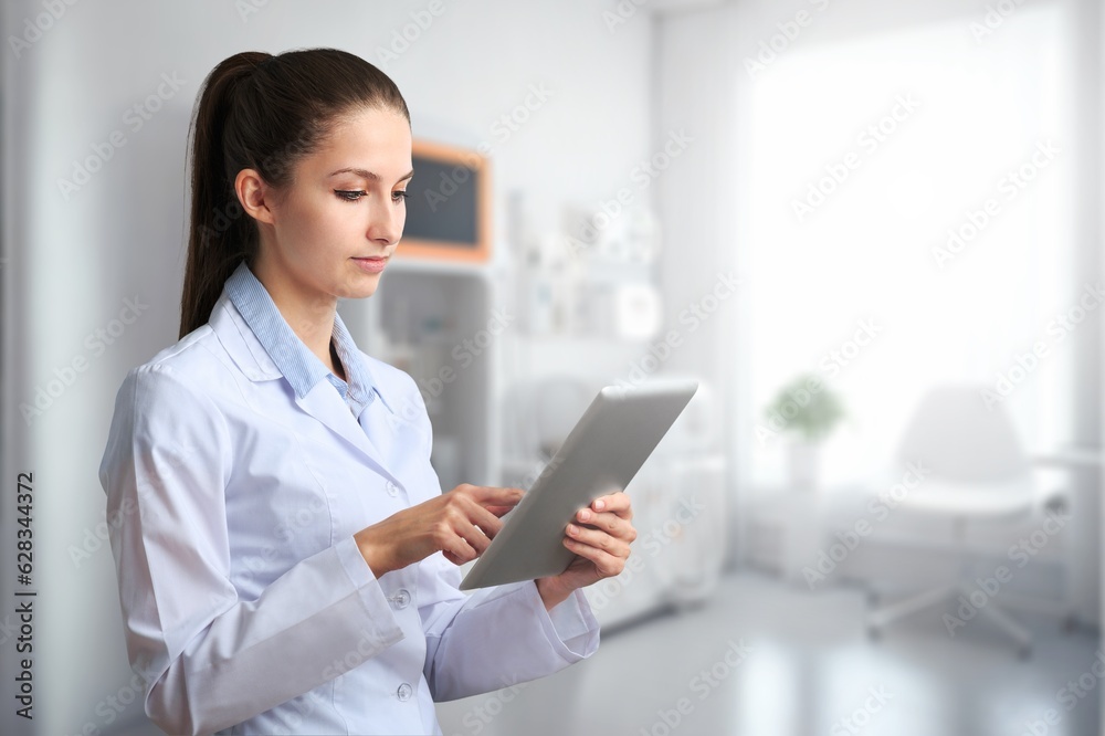 young female doctor hold the digital tablet in hospital, AI generated image young female doctor hold the digital tablet in hospital, AI generated image