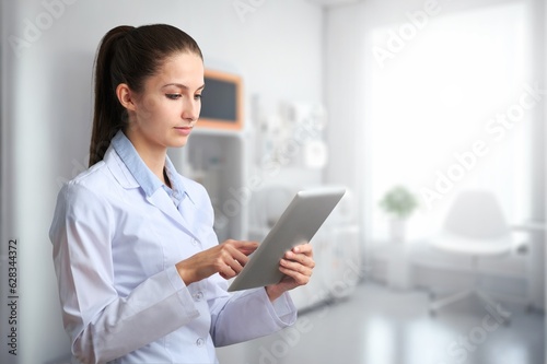 young female doctor hold the digital tablet in hospital, AI generated image © BillionPhotos.com