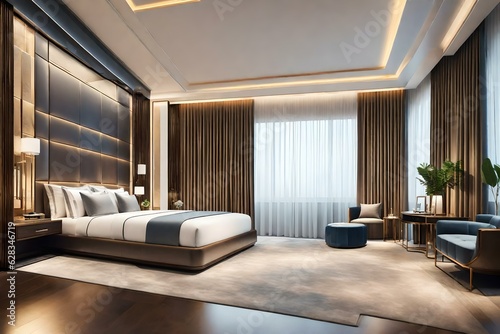Stylish interior of contemporary room with comfortable bed © Creative artist1