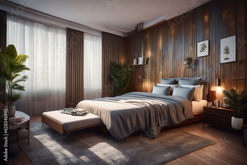 Stylish luxury interior of a contemporary room with comfortable bed © Creative artist1