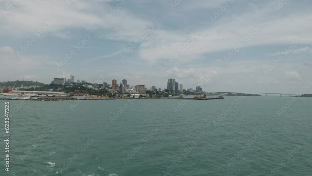 Sihanoukville City Skyline View from the Ocean of Cambodia. GoPro Wide Shot. Sihanoukville City Skyline View from the Ocean of Cambodia. GoPro Wide Shot.