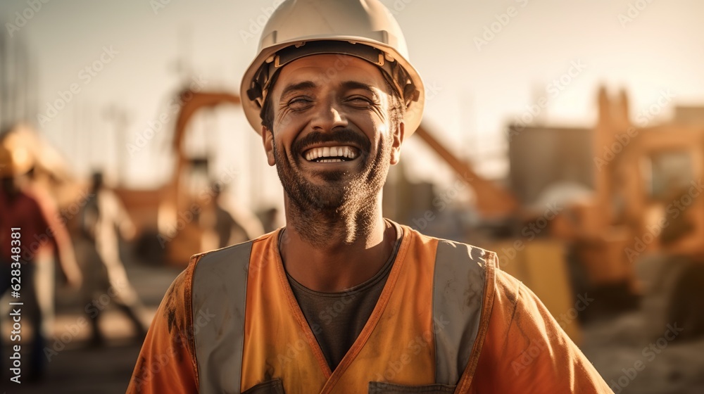 Portrait of a Construction Engineer smiling at construction site, Generative ai