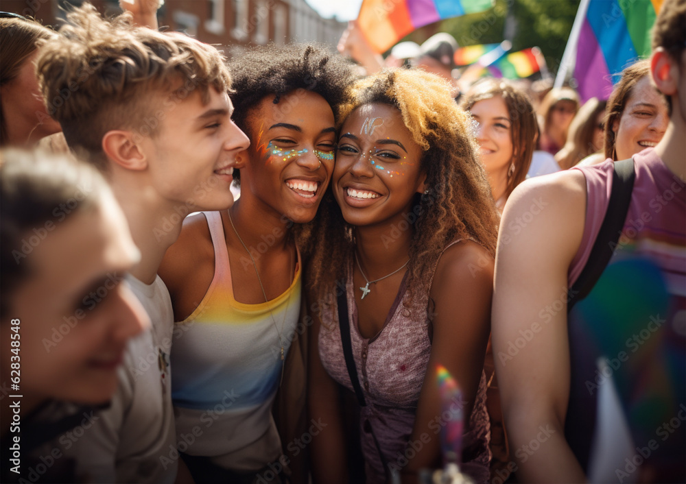 group of young people celebrating Gay Pride Festival day outdoors