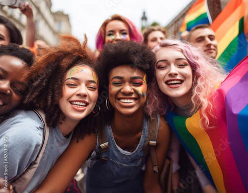 group of young people celebrating Gay Pride Festival day outdoors