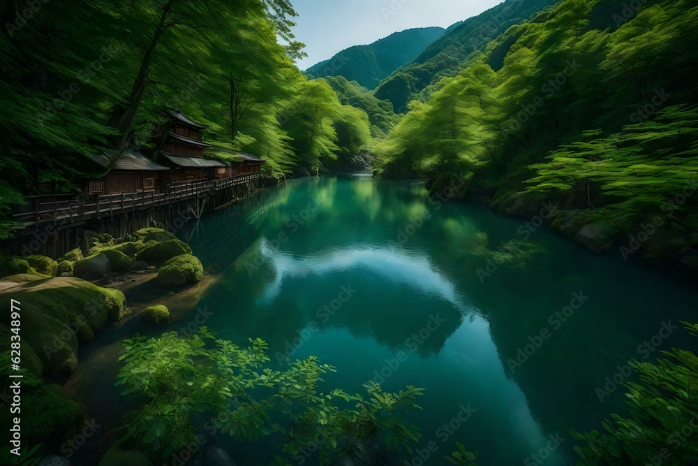 Beautiful scenery of Kamikōchi with fresh greenery