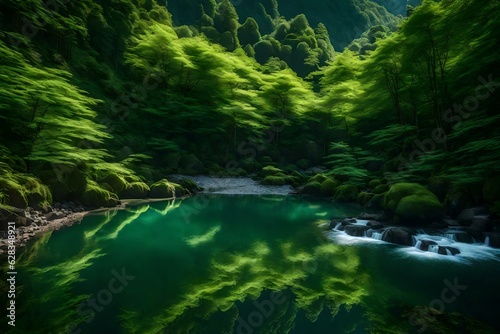 Beautiful scenery of Kamikōchi with fresh greenery 