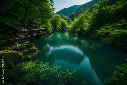 Beautiful scenery of Kamikōchi with fresh greenery
