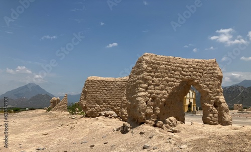 Adibe ruins and church in the Mexican desert  photo