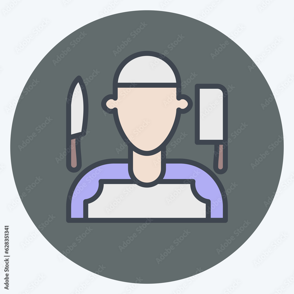 Icon Butcher. related to Eid Al Adha symbol. Color Mate Style. simple design editable. simple illustration Icon Butcher. related to Eid Al Adha symbol. Color Mate Style. simple design editable. simple illustration