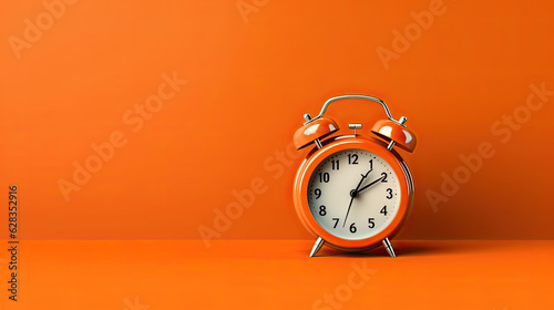 Yellow vintage alarm clock on bright yellow background in pastel colors. Minimal creative concept. 3d rendering illustration