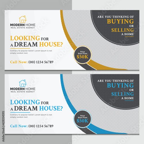 Creative Real Estate Billboard, Signboard Ads Template Design with Round Shapes