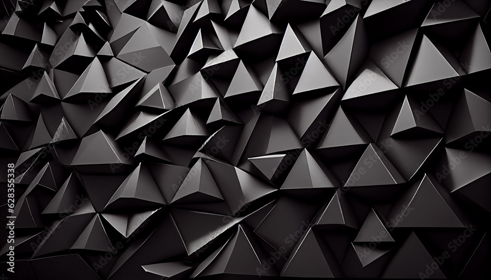 Panoramic black triangles mosaic background Ai generated image Panoramic black triangles mosaic background Ai generated image
