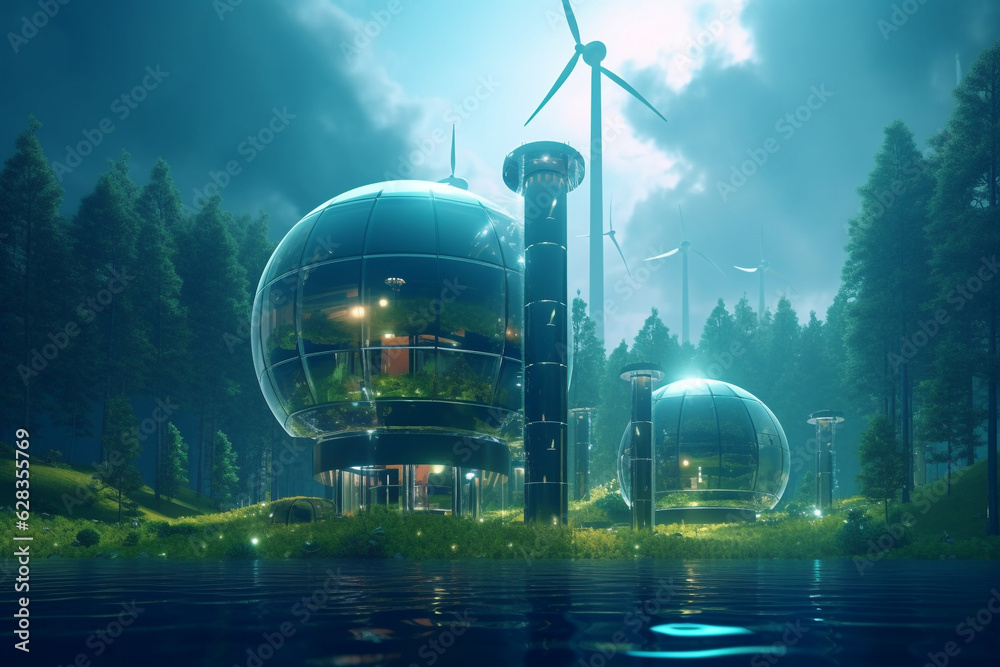 Clean hydrogen energy concept. Environment, eco friendly industry and