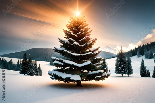 christmas tree in the snow generated by AI © sdk