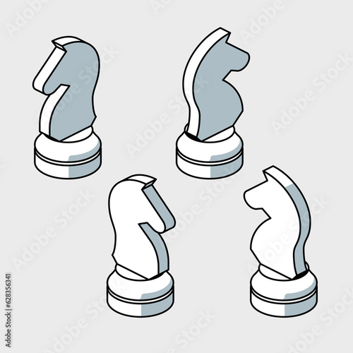 Knight white in different directions isometric vector illustration