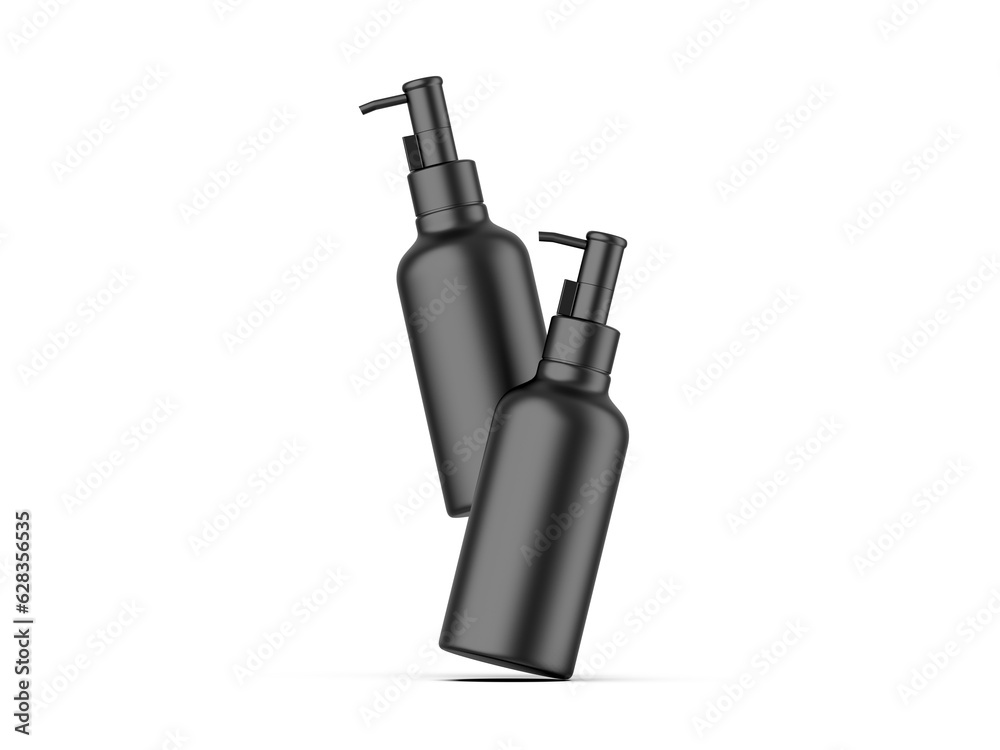 Cosmetic plastic bottle with dispenser pump. Liquid container for gel, lotion, cream, shampoo, bath foam. Beauty product package, 3d render illustration.