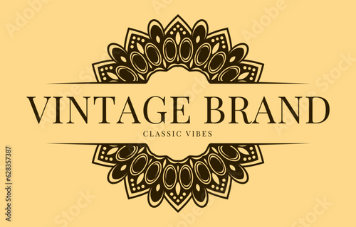 vintage brand with classic circular flower and gems vector logo banner