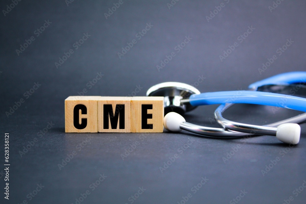 stethoscope and the letter CME or continuing medical education. medical ...