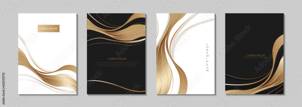 Golden curve lines. Set of luxury abstract background minimal trend ...