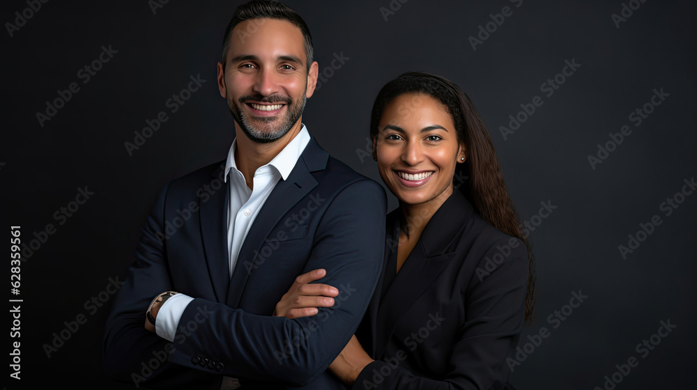Portrait of happy multi ethnic business couple posing with arms crossed Portrait of happy multi ethnic business couple posing with arms crossed