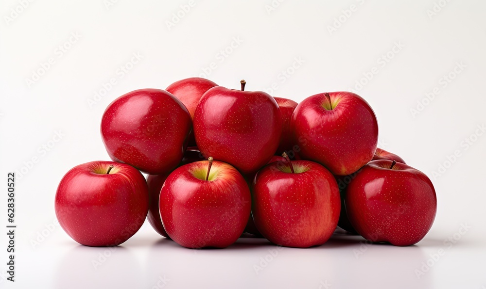 Fresh and organic red apple. Organic fruit on white background isolated. Closeup of freshness and vibrancy