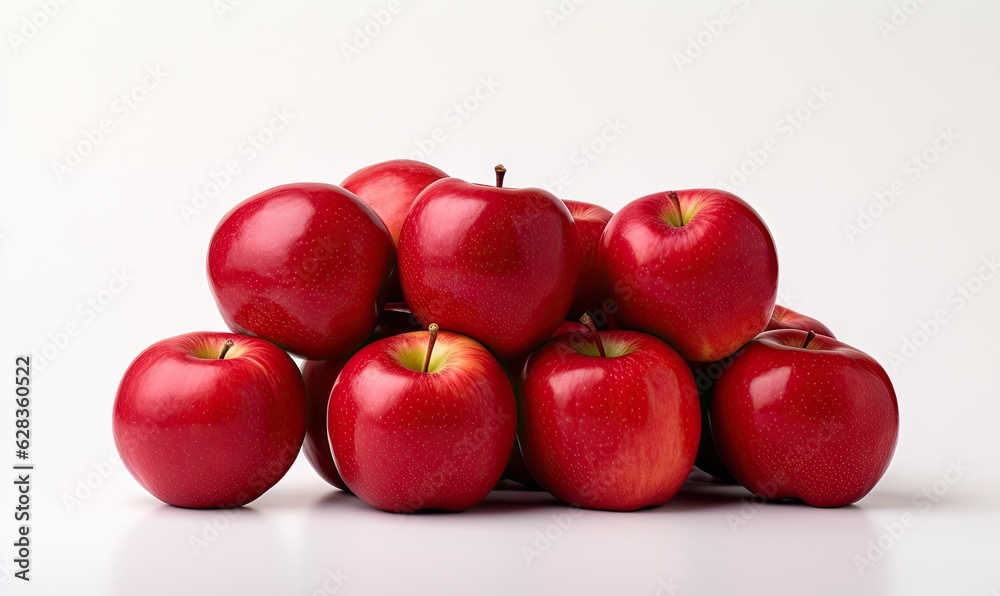 Fresh and organic red apple. Organic fruit on white background isolated. Closeup of freshness and vibrancy Fresh and organic red apple. Organic fruit on white background isolated. Closeup of freshness and vibrancy