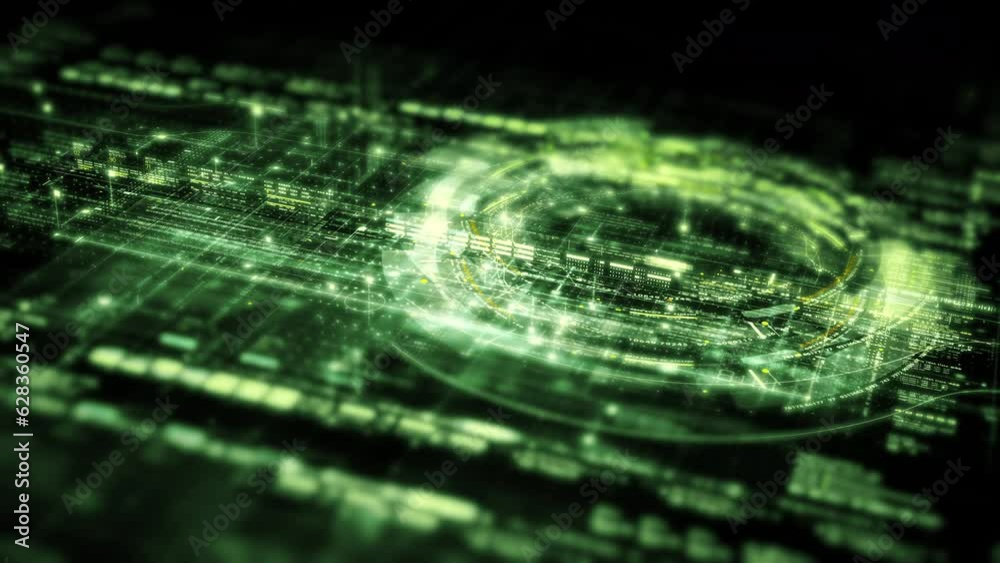 Advanced data matrix simulation UI with cutting-edge digital environment with a dynamic and immersive display of interconnected data matrix information networks systems background