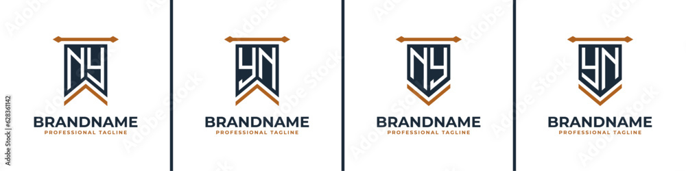 Letter NY and YN Pennant Flag Logo Set, Represent Victory. Suitable for any business with NY or YN initials. - obrazy, fototapety, plakaty 