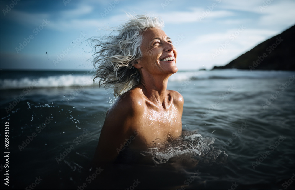 a mature senior woman in the sea