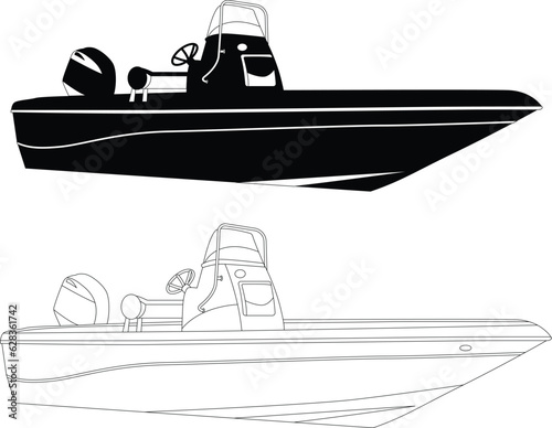 fishing boat vector one color and line art