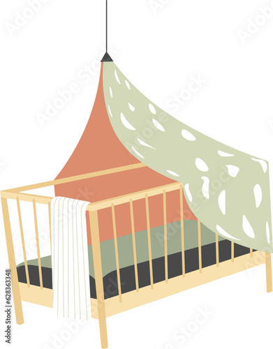 Wooden kids crib with blanket making shade vector