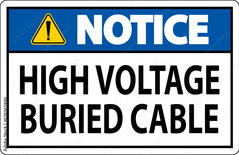 Notice Sign High Voltage Buried Cable On White Background