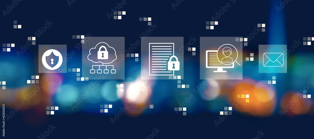Data protection concept with blurred city lights at night Data protection concept with blurred city lights at night