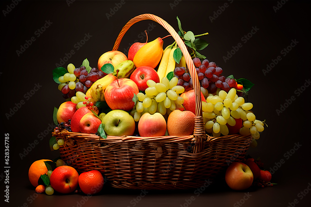 A basket of fresh fruit. Grapes and bananas. AI Generated A basket of fresh fruit. Grapes and bananas. AI Generated