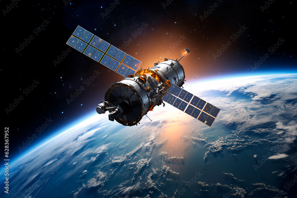 A satellite in space. The planet Earth is in the background. AI Generated A satellite in space. The planet Earth is in the background. AI Generated