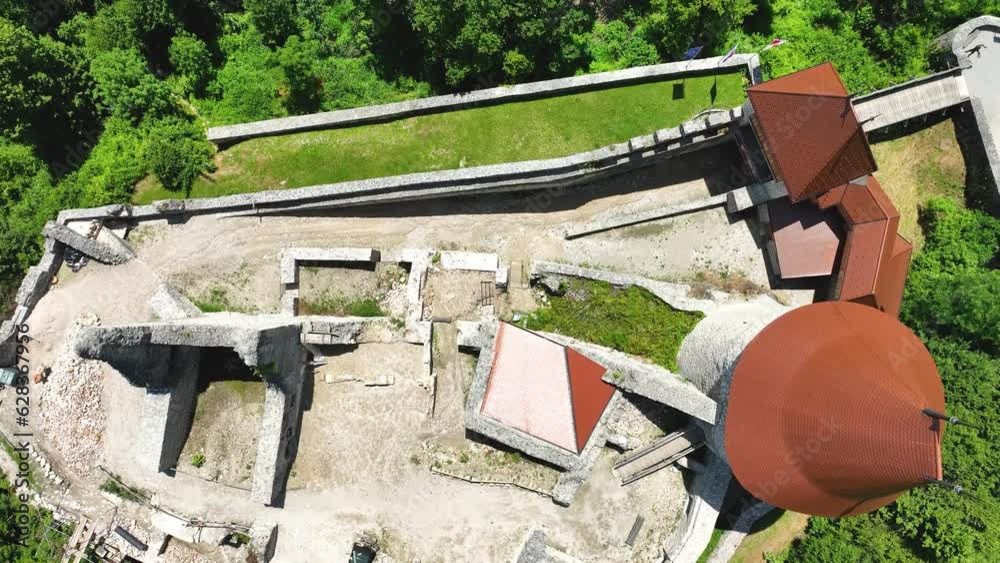 Aerial Drone Above Žovnek Castle Oldest Building in Slovenia Green Valley Top View, Historical Landmark in Braslovče Aerial Drone Above Žovnek Castle Oldest Building in Slovenia Green Valley Top View, Historical Landmark in Braslovče