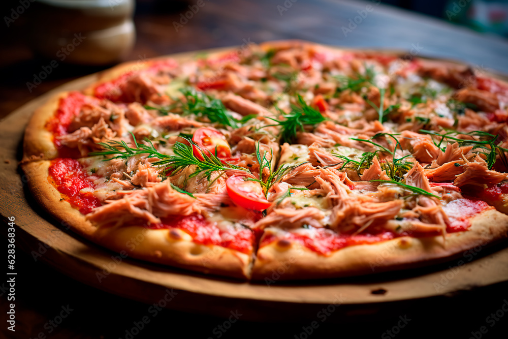 Pizza with tuna. Pizza with seafood. AI Generated