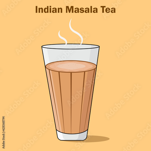 Indian street masala tea (chai)  glass . vector illustration