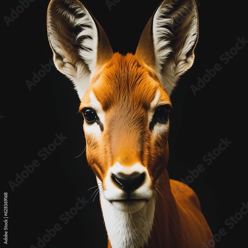 Portrait of an antelope on a black background with space for text. Wild artiodactyl animal