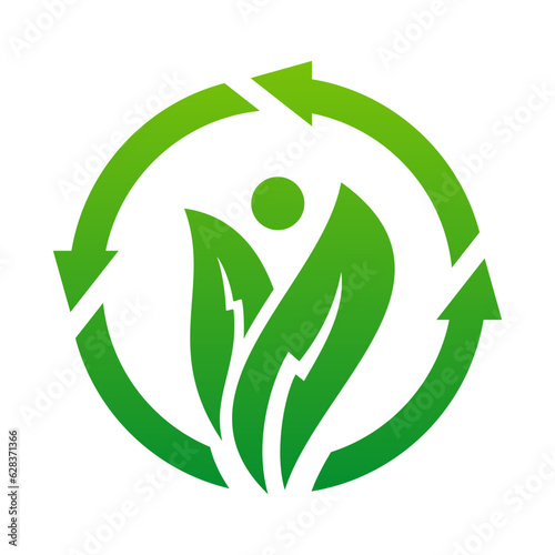 Circle recycle with growth leaf logo concept.
