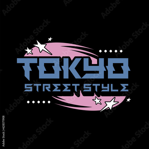 Tokyo japan y2k streetwear t-shirt slogan typography style logo vector icon design illustration. Poster, banner, clothing, slogan shirt, sticker, badge, emblem