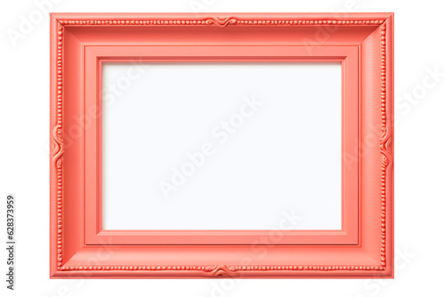 Pink square picture frame isolated on white background with empty space for image. Mockup for design, photo, poster. 