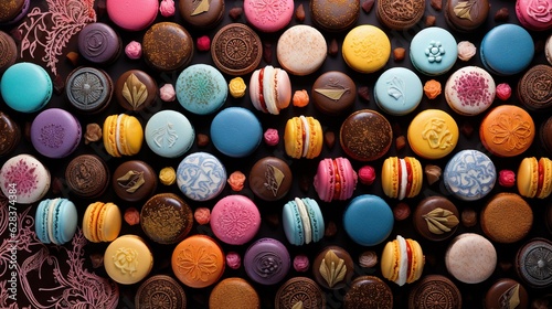  a bunch of different types of macaroons on a table.  generative ai