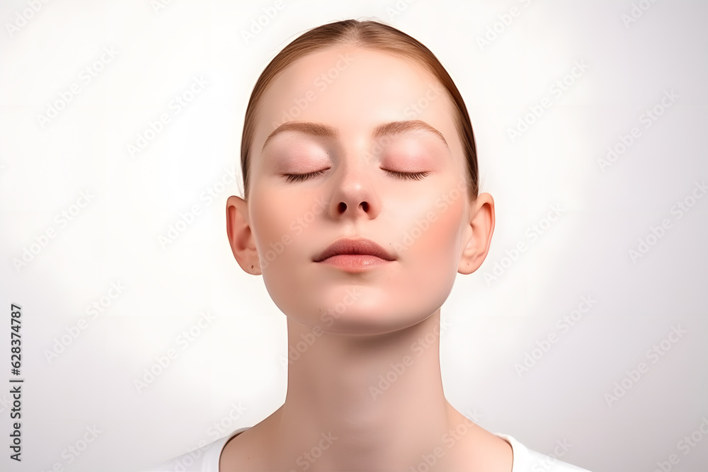 A Caucasian woman practicing mindfulness meditation, finding serenity, isolated on perfect white background. Generative AI A Caucasian woman practicing mindfulness meditation, finding serenity, isolated on perfect white background. Generative AI