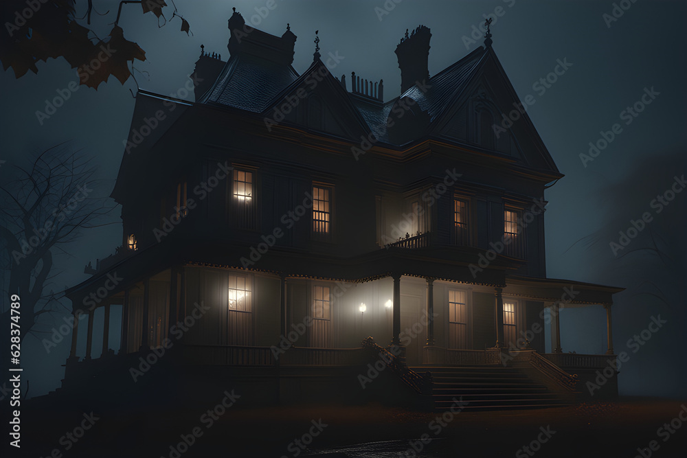 Fototapeta premium A haunted house on a foggy day Generative AI